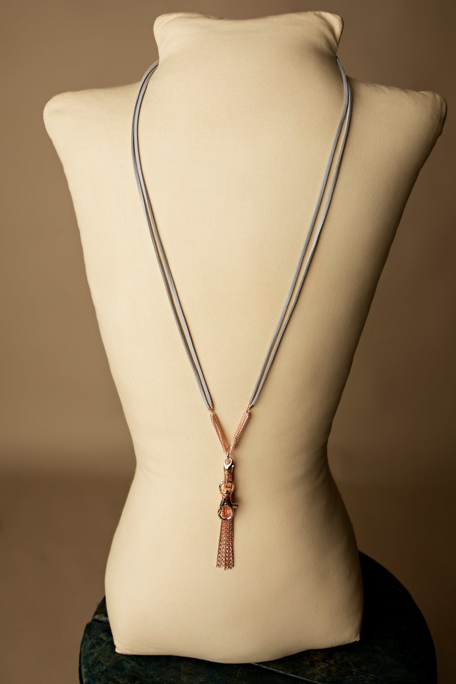 Angie Faux Suede Chain Tassel Lanyard Necklace - Rose Gold
