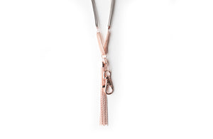 Angie Faux Suede Chain Tassel Lanyard Necklace - Rose Gold
