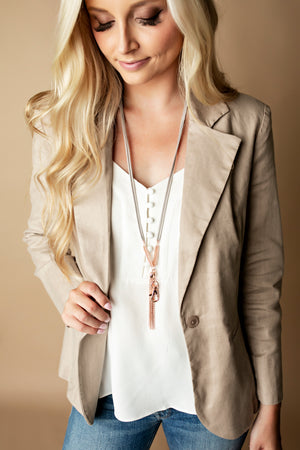 Angie Faux Suede Chain Tassel Lanyard Necklace - Rose Gold