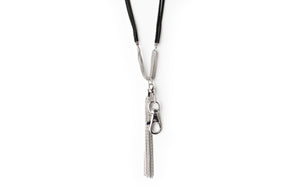 Angie Faux Suede Chain Tassel Lanyard Necklace - Silver