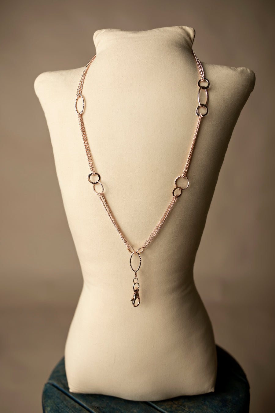 Elizabeth Oblong Link Double Chain Lanyard (Rose Gold)