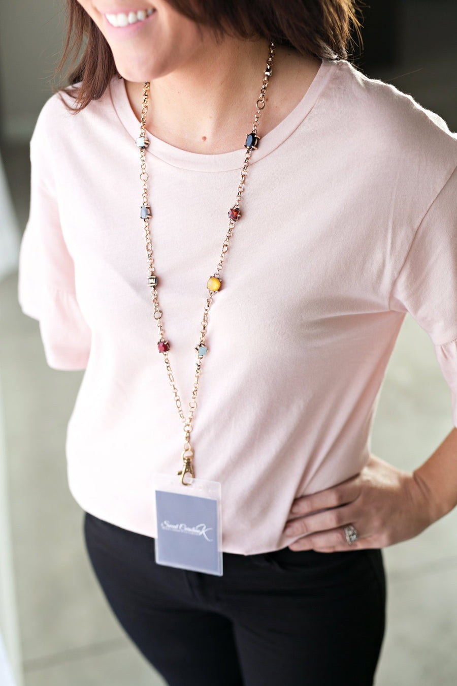 Georgia Multi-Colored Crystal Station Statement Lanyard Necklace (gold)