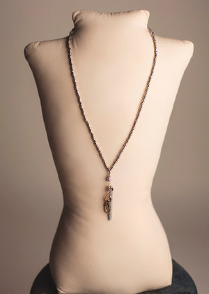 Leah Beaded Chain Tassel Lanyard Necklace (Gold)