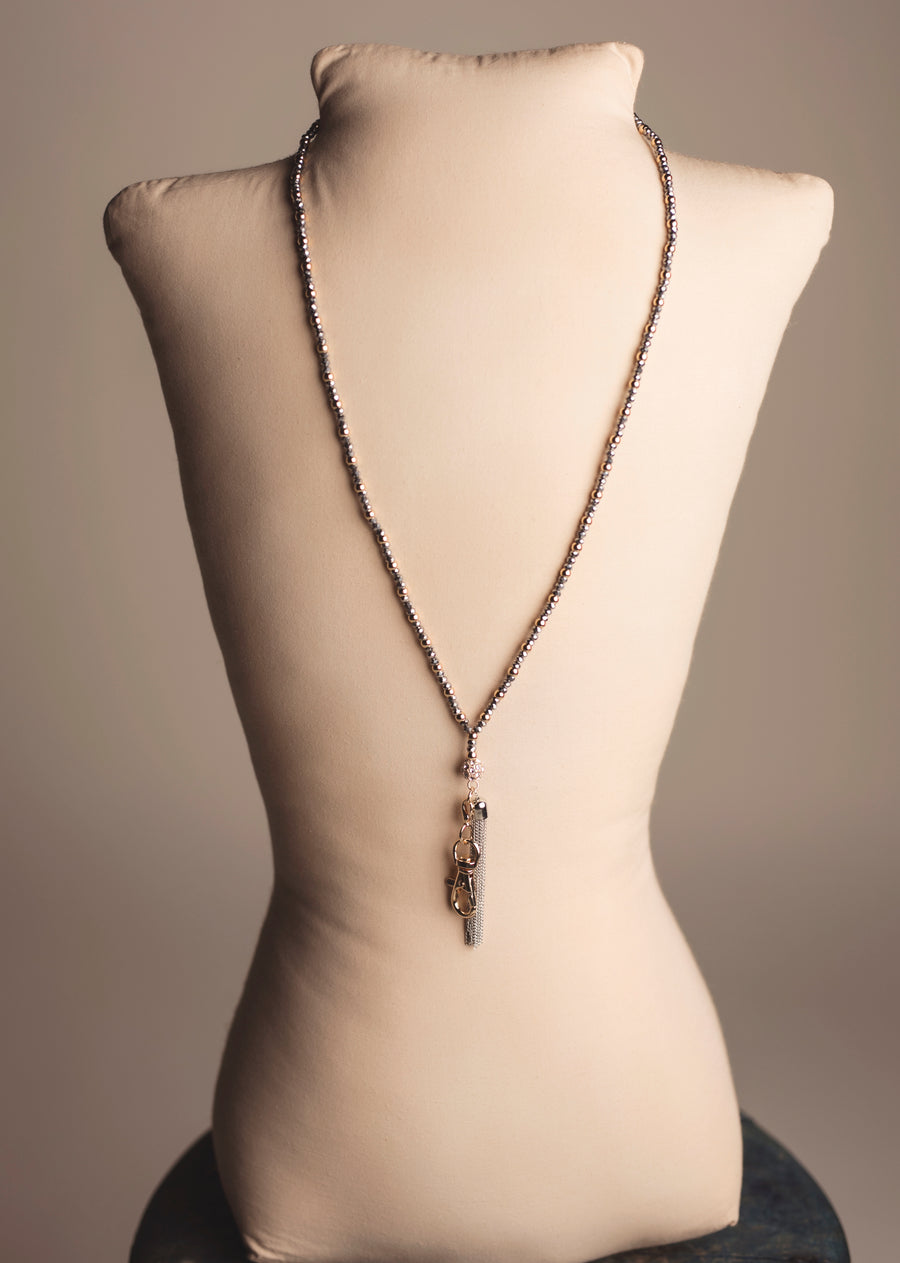 Leah Beaded Chain Tassel Lanyard Necklace (Gold)