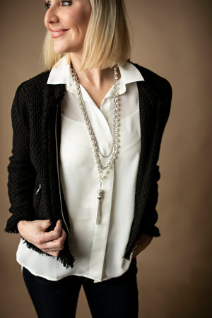 Sarah Women's Layered Pearl Fashion Lanyard (Silver) …