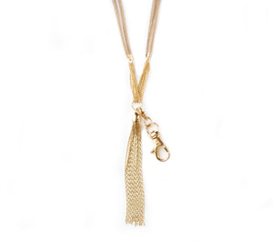 Angie Faux Suede Chain Tassel Lanyard Necklace - Gold